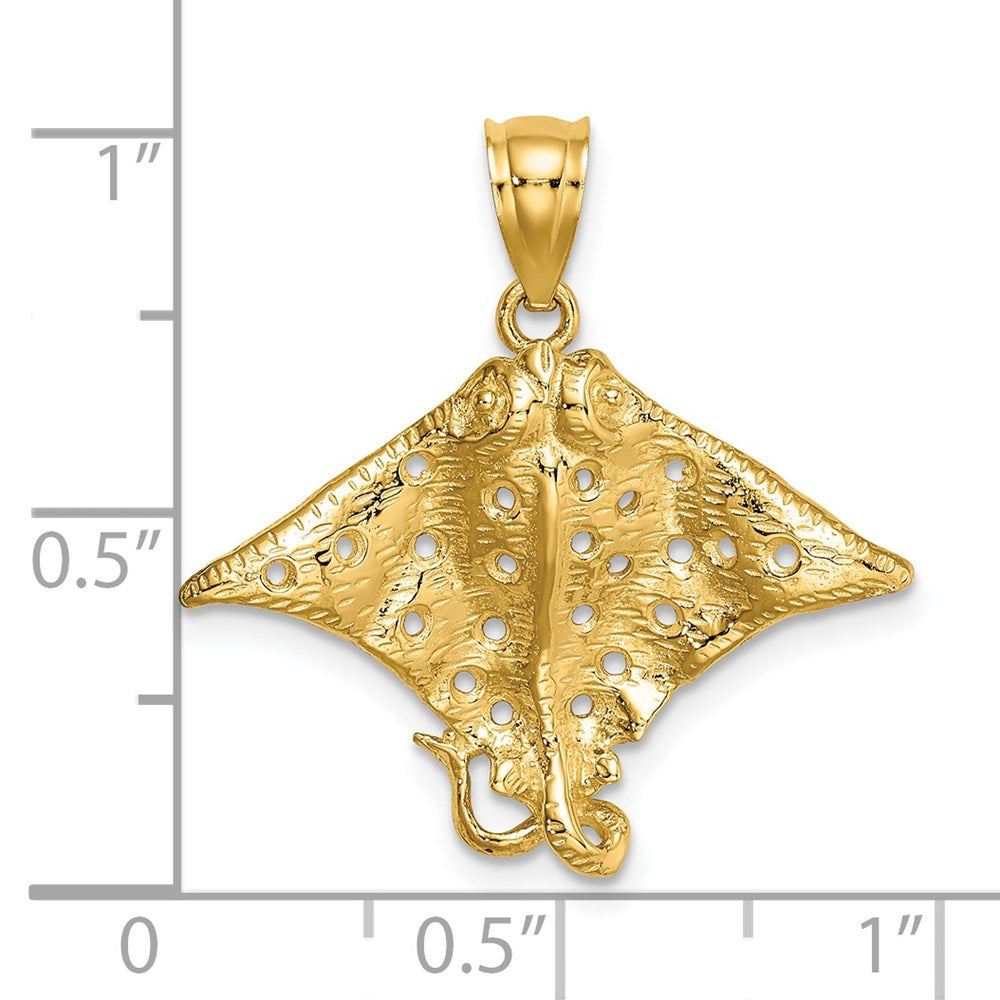Million Charms 14K Yellow Gold Themed 2-D Spotted Eagle Ray With Holes Charm
