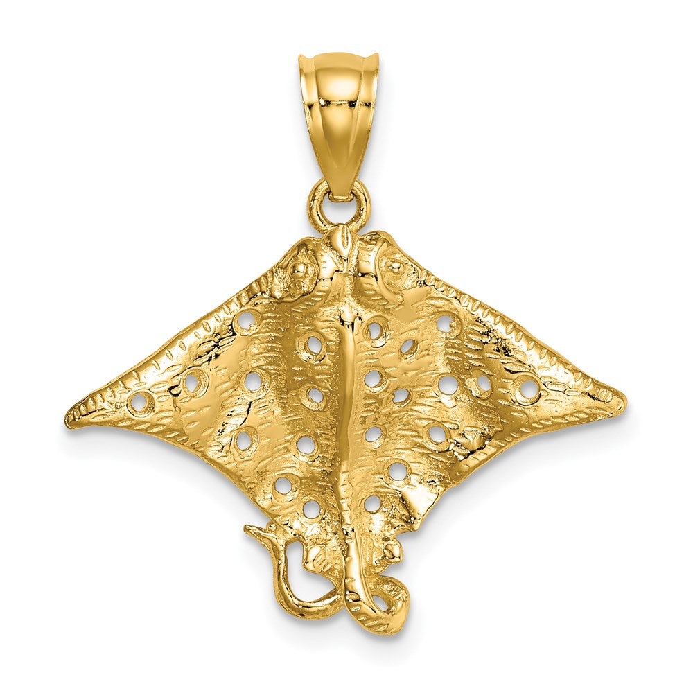 Million Charms 14K Yellow Gold Themed 2-D Spotted Eagle Ray With Holes Charm