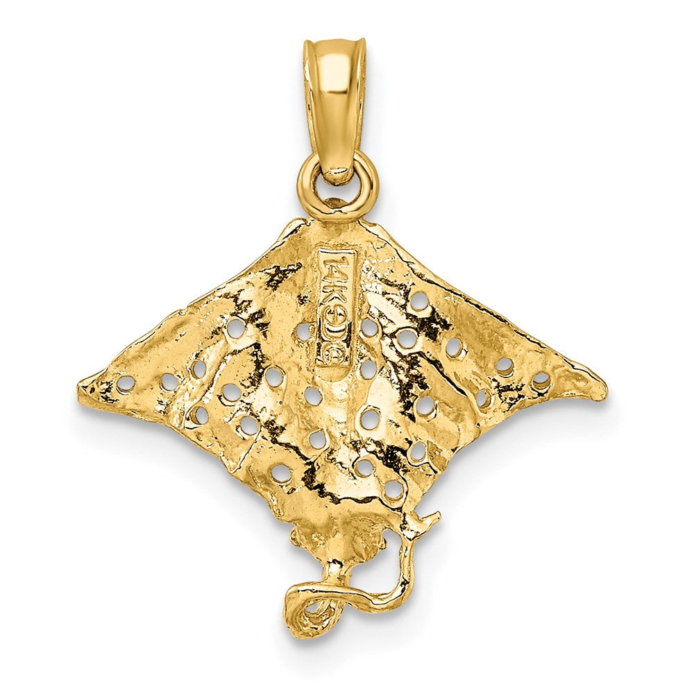Million Charms 14K Yellow Gold Themed 2-D Spotted Eagle Ray With Holes Charm