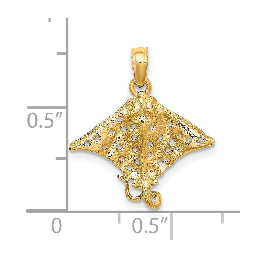Million Charms 14K Yellow Gold Themed 2-D Spotted Eagle Ray With Holes Charm