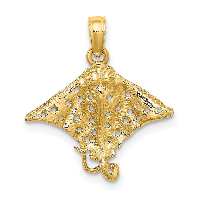 Million Charms 14K Yellow Gold Themed 2-D Spotted Eagle Ray With Holes Charm