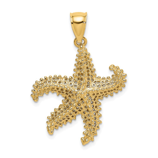 Million Charms 14K Yellow Gold Themed 2-D Nautical Starfish With Small Holes Charm