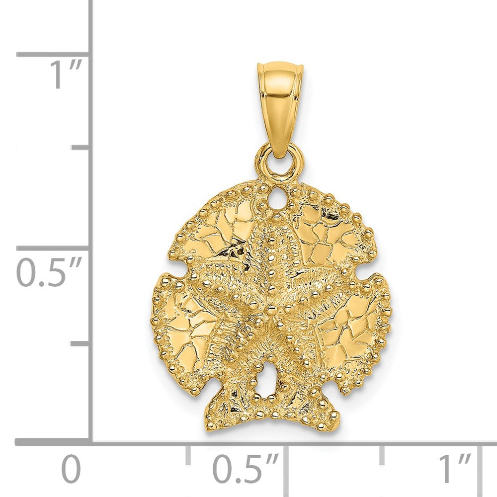 Million Charms 14K Yellow Gold Themed 2-D Sand Dollar With Star Charm