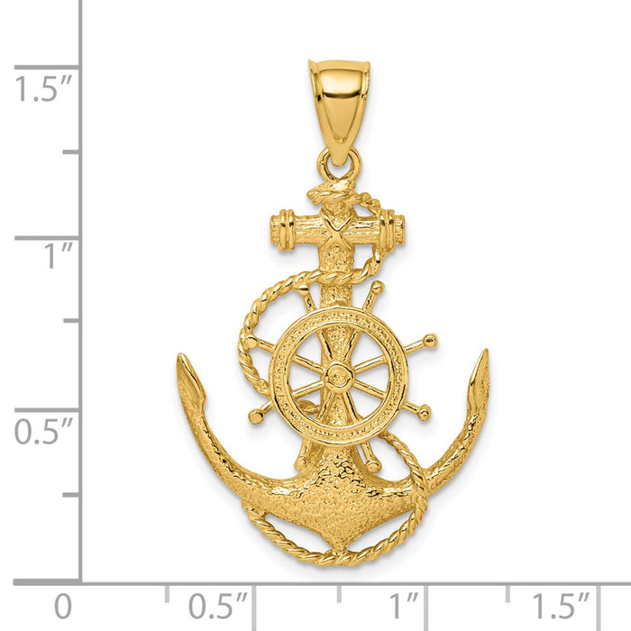 Million Charms 14K Yellow Gold Themed 2-D Nautical Anchor & Wheel Charm