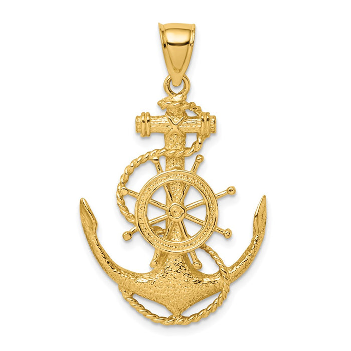 Million Charms 14K Yellow Gold Themed 2-D Nautical Anchor & Wheel Charm
