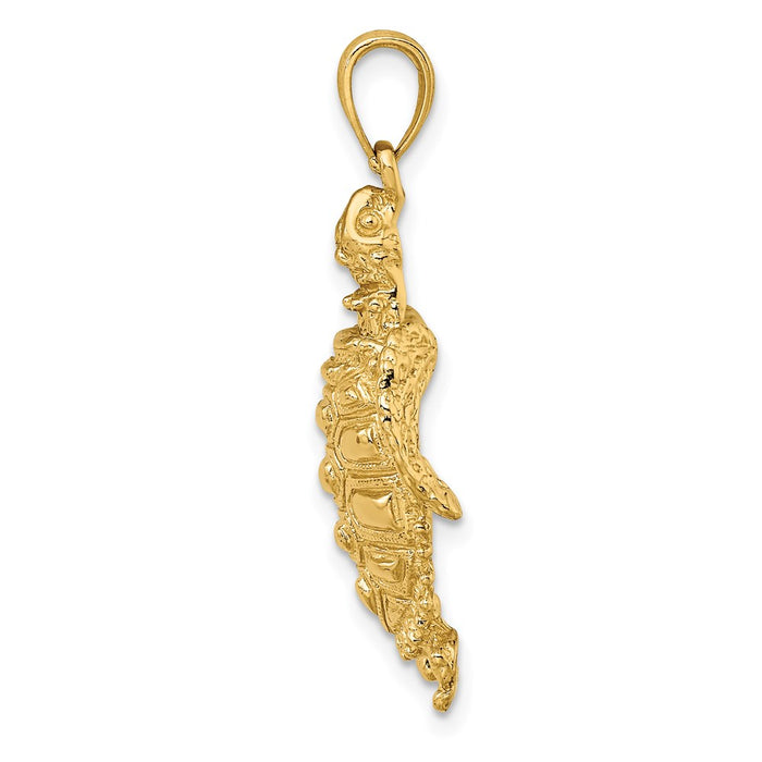 Million Charms 14K Yellow Gold Themed 2-D Sea Turtle With Spiny Shell Charm