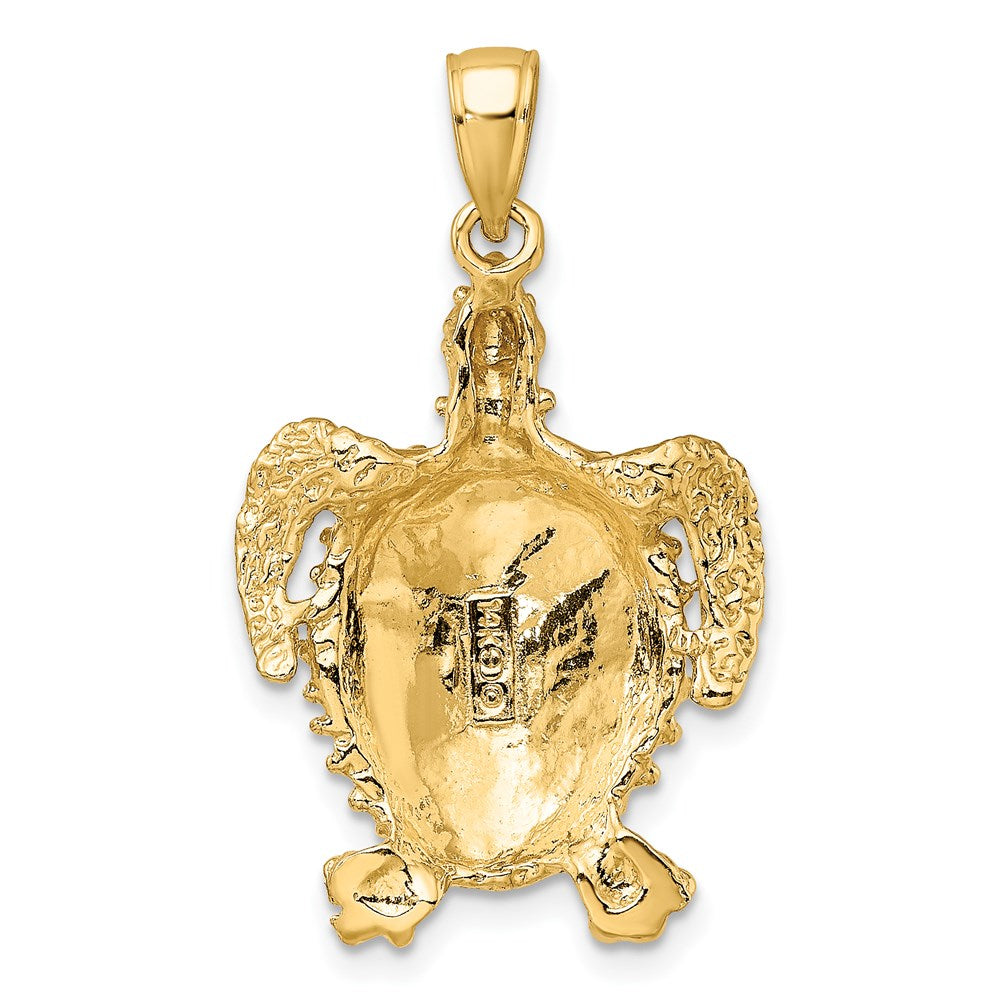 Million Charms 14K Yellow Gold Themed 2-D Sea Turtle With Spiny Shell Charm