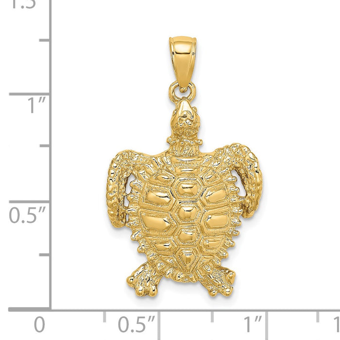 Million Charms 14K Yellow Gold Themed 2-D Sea Turtle With Spiny Shell Charm