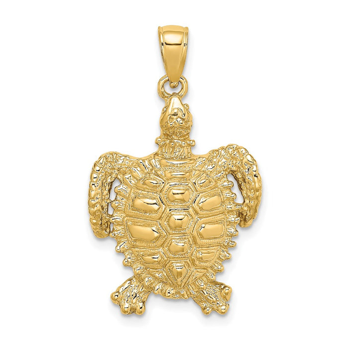 Million Charms 14K Yellow Gold Themed 2-D Sea Turtle With Spiny Shell Charm