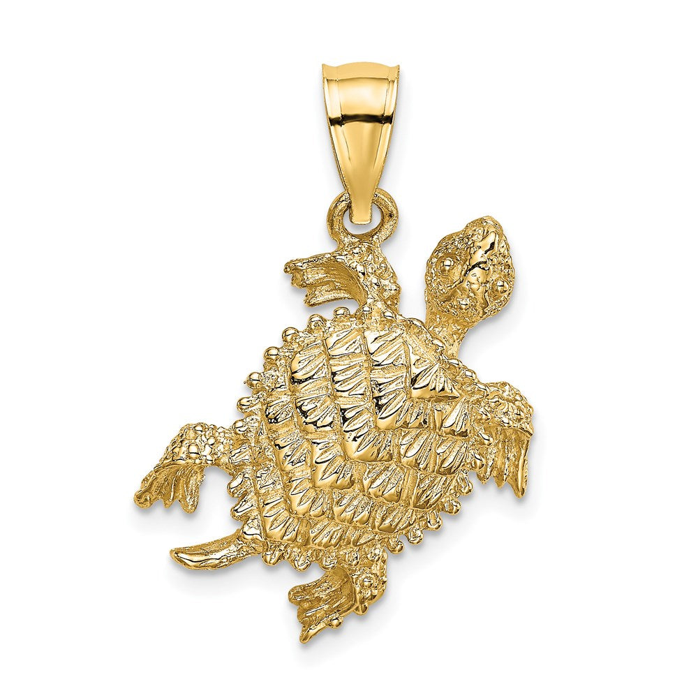 Million Charms 14K Yellow Gold Themed 2-D Sea Turtle With Tail Charm