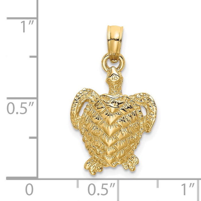 Million Charms 14K Yellow Gold Themed 2-D Textured Sea Turtle Charm