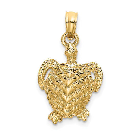 Million Charms 14K Yellow Gold Themed 2-D Textured Sea Turtle Charm