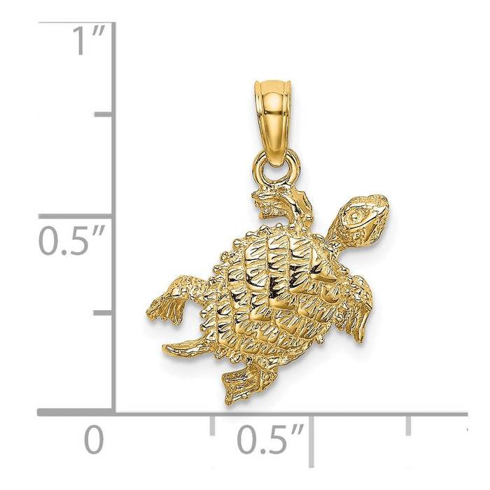 Million Charms 14K Yellow Gold Themed 2-D Sea Turtle With Tail Charm