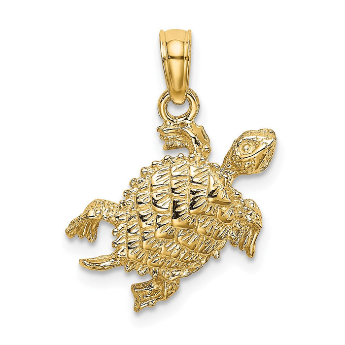 Million Charms 14K Yellow Gold Themed 2-D Sea Turtle With Tail Charm