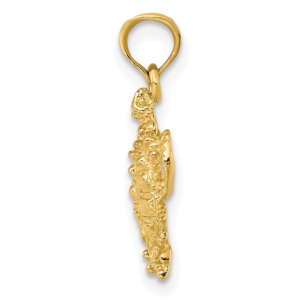 Million Charms 14K Yellow Gold Themed 2-D Sea Turtle With Spiny Shell Charm