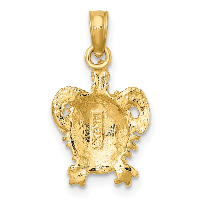 Million Charms 14K Yellow Gold Themed 2-D Sea Turtle With Spiny Shell Charm