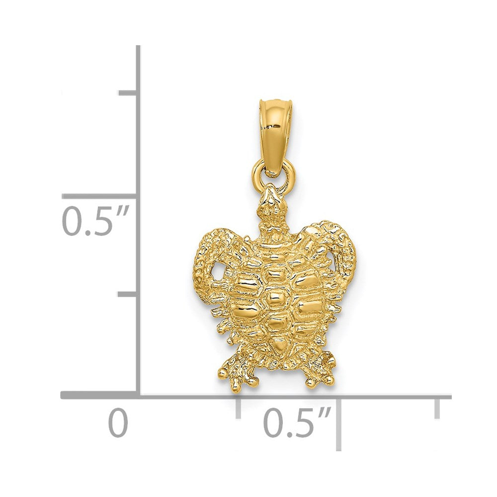 Million Charms 14K Yellow Gold Themed 2-D Sea Turtle With Spiny Shell Charm