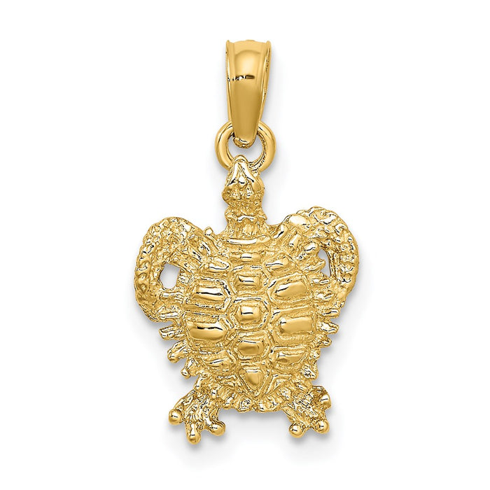 Million Charms 14K Yellow Gold Themed 2-D Sea Turtle With Spiny Shell Charm
