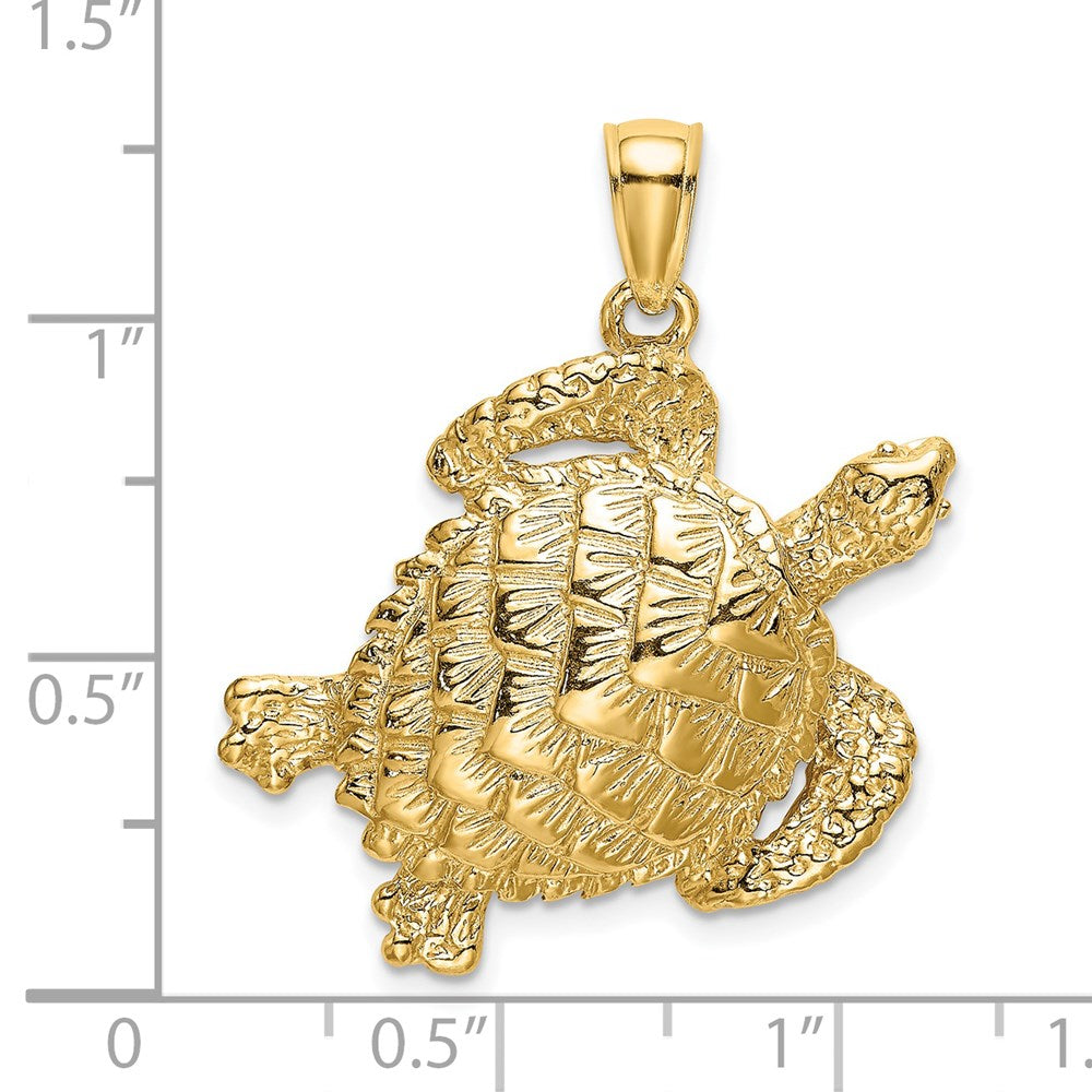 Million Charms 14K Yellow Gold Themed 2-D Textured Sea Turtle Charm