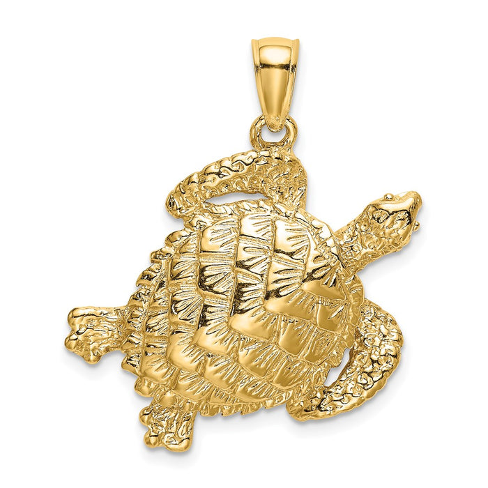 Million Charms 14K Yellow Gold Themed 2-D Textured Sea Turtle Charm