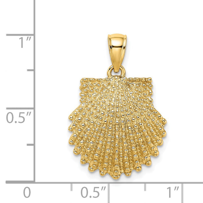 Million Charms 14K Yellow Gold Themed 2-D Beaded Scallop Shell Charm