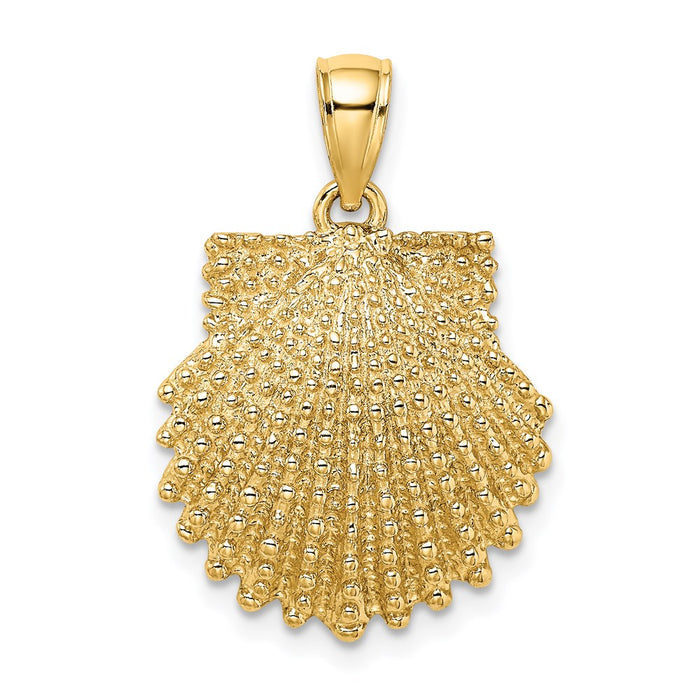 Million Charms 14K Yellow Gold Themed 2-D Beaded Scallop Shell Charm