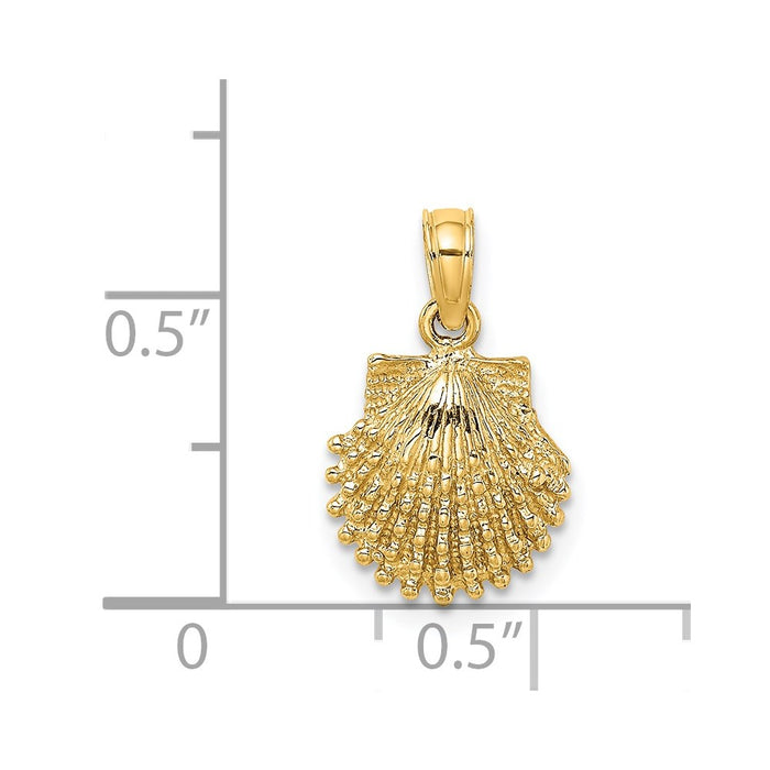 Million Charms 14K Yellow Gold Themed 2-D Beaded Scallop Shell Charm