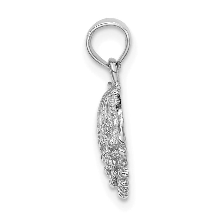 Million Charms 14K White Gold Themed Beaded Scallop Shell Charm