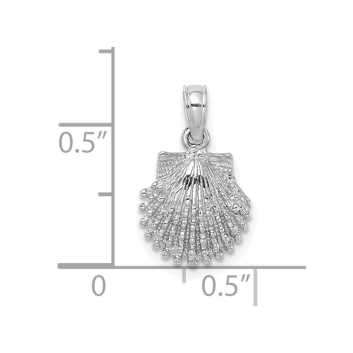 Million Charms 14K White Gold Themed Beaded Scallop Shell Charm