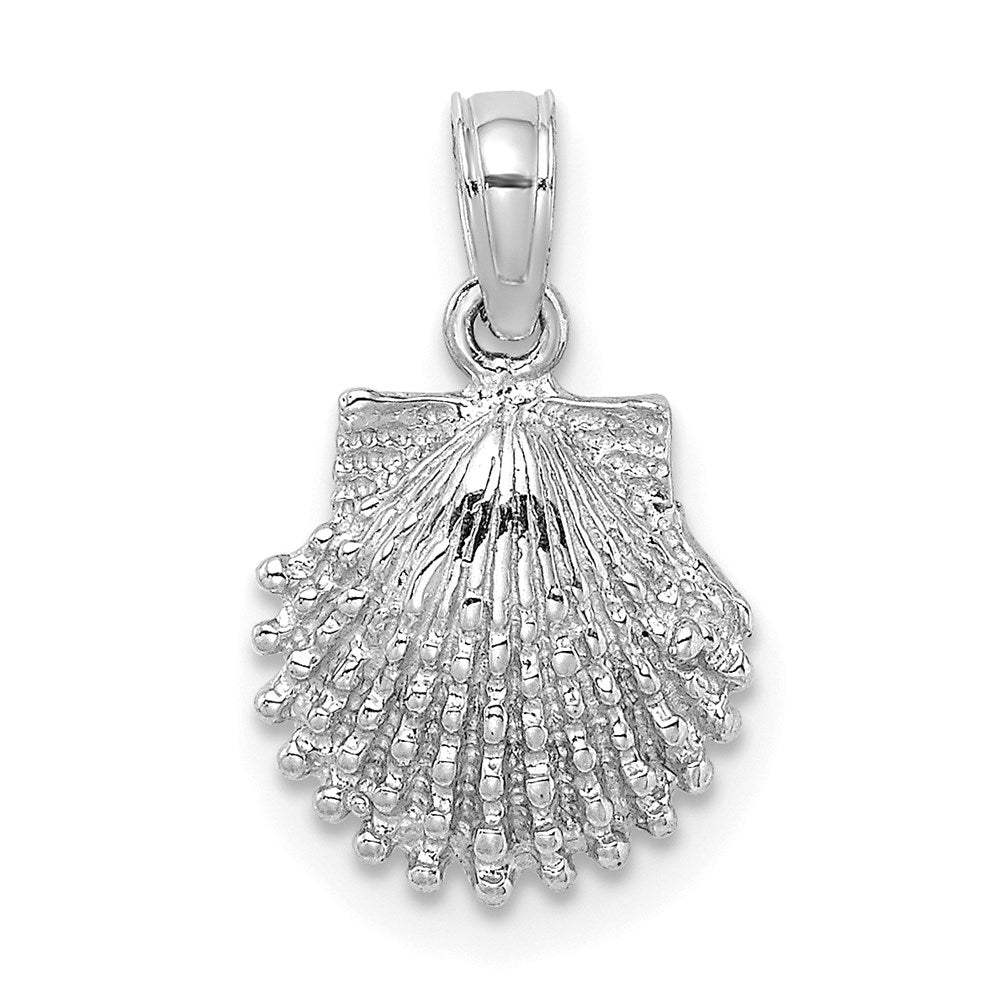 Million Charms 14K White Gold Themed Beaded Scallop Shell Charm