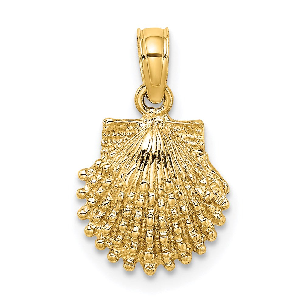 Million Charms 14K Yellow Gold Themed 2-D Beaded Scallop Shell Charm
