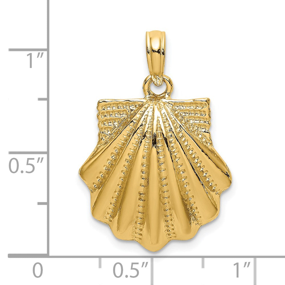 Million Charms 14K Yellow Gold Themed Textured 2-D Scallop Shell Charm