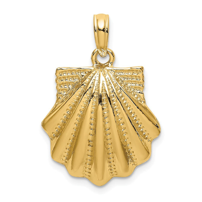 Million Charms 14K Yellow Gold Themed Textured 2-D Scallop Shell Charm