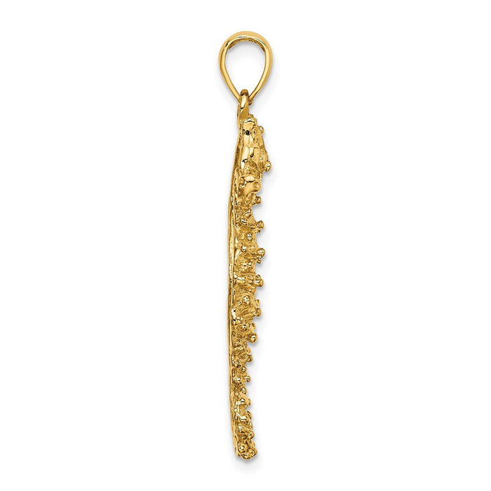 Million Charms 14K Yellow Gold Themed 2-D Textured Nautical Seahorse Charm