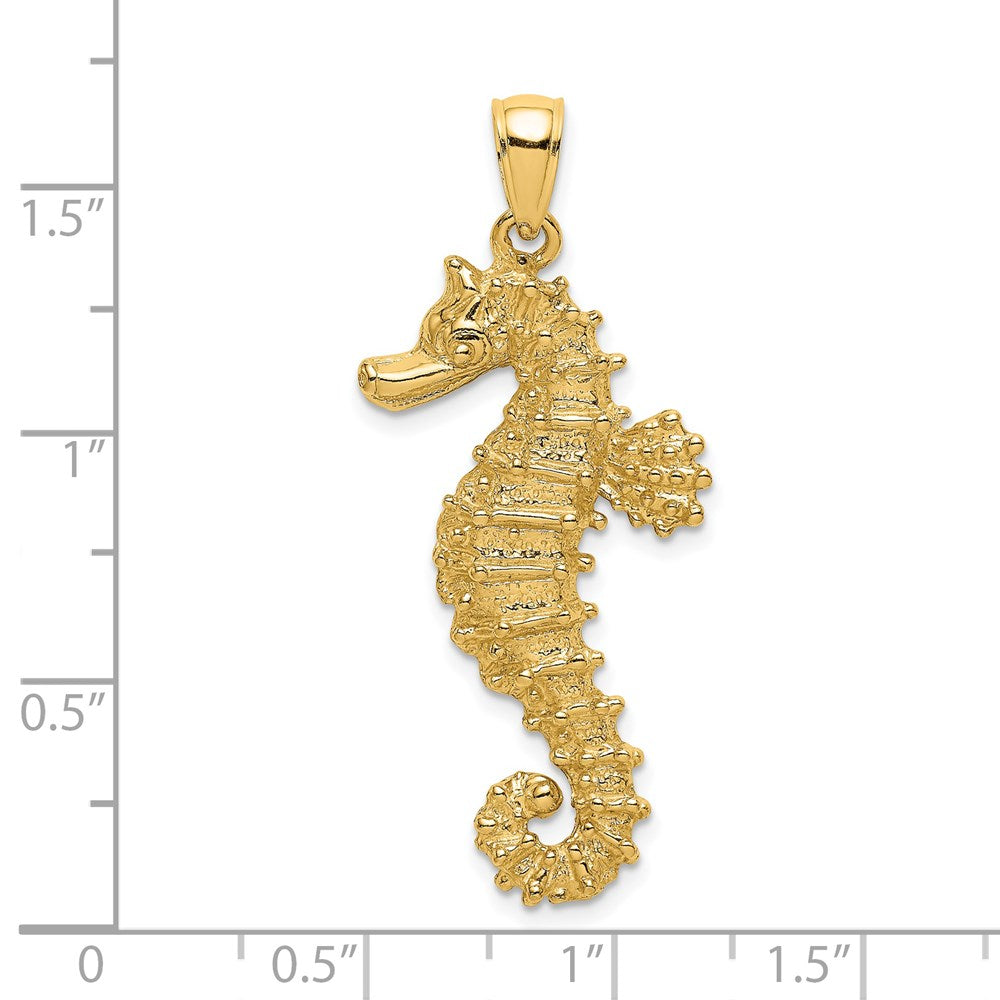 Million Charms 14K Yellow Gold Themed 2-D Textured Nautical Seahorse Charm