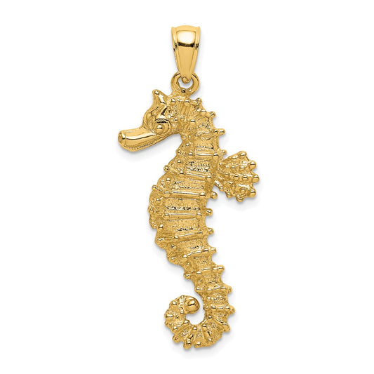 Million Charms 14K Yellow Gold Themed 2-D Textured Nautical Seahorse Charm