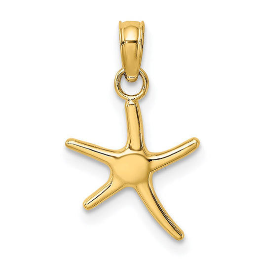 Million Charms 14K Yellow Gold Themed Polished Mini Dancing Nautical Starfish With Bail Charm