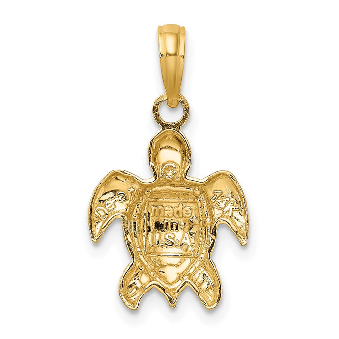 Million Charms 14K Yellow Gold Themed 2-D Textured Sea Turtle Charm