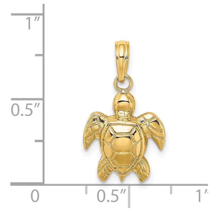 Million Charms 14K Yellow Gold Themed 2-D Textured Sea Turtle Charm