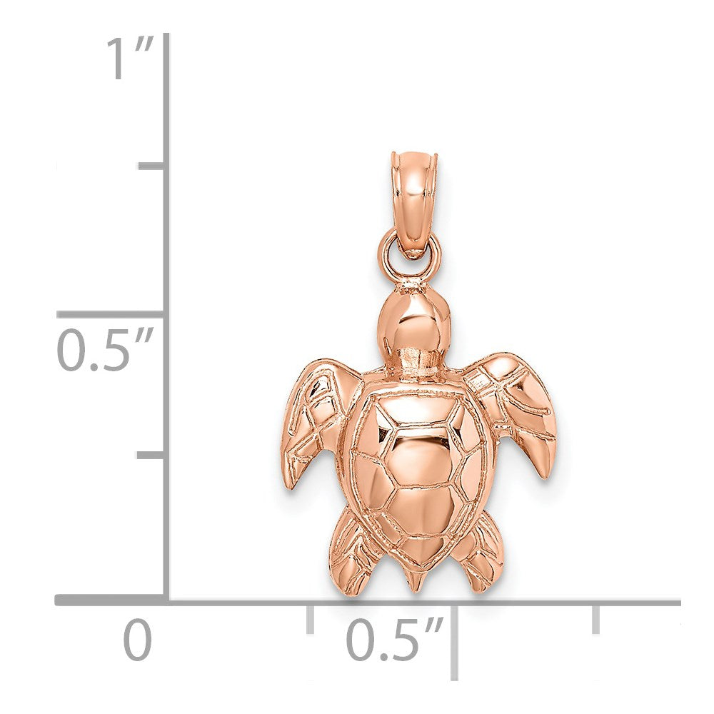 Million Charms 14K Rose Gold Themed 2-D Textured Sea Turtle Charm