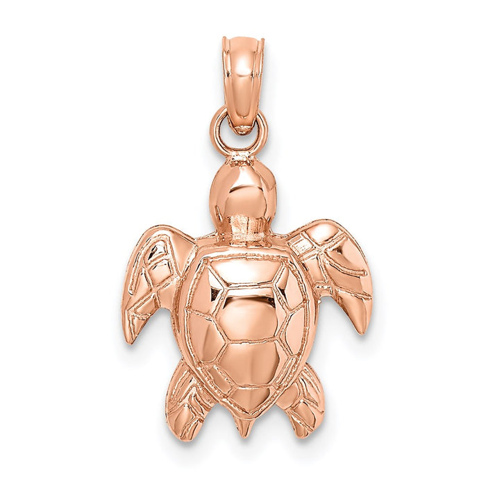 Million Charms 14K Rose Gold Themed 2-D Textured Sea Turtle Charm