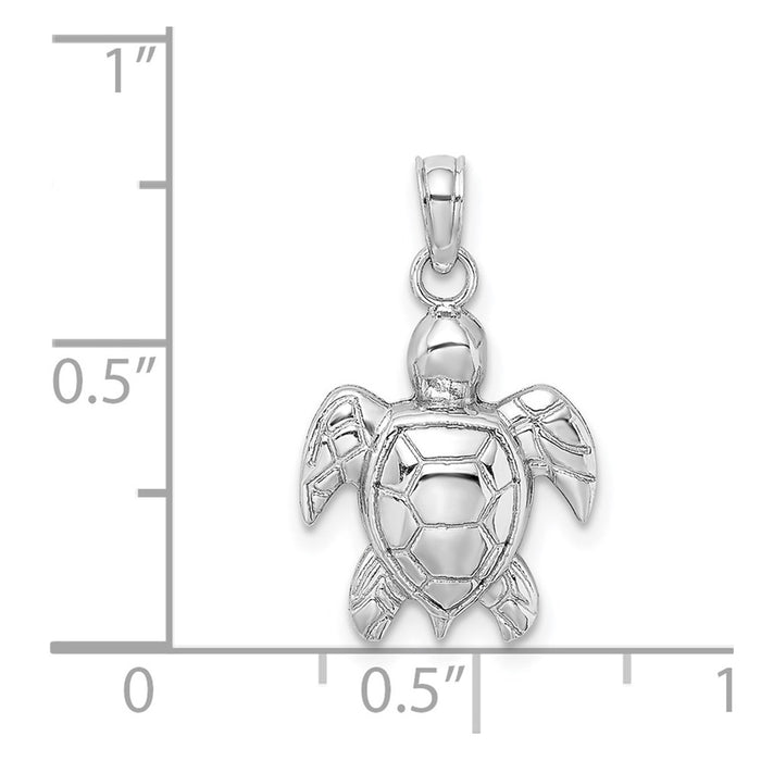 Million Charms 14K White Gold Themed 2-D Textured Sea Turtle Charm