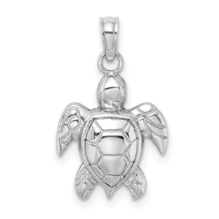 Million Charms 14K White Gold Themed 2-D Textured Sea Turtle Charm