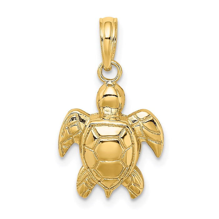 Million Charms 14K Yellow Gold Themed 2-D Textured Sea Turtle Charm