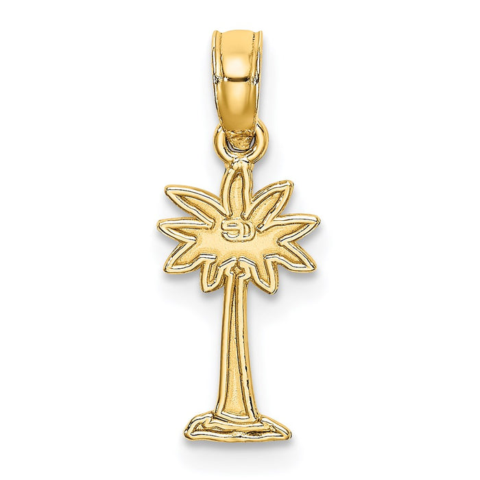 Million Charms 14K Yellow Gold Themed 2-D Textured Mini Palmetto Palm Tree Charm