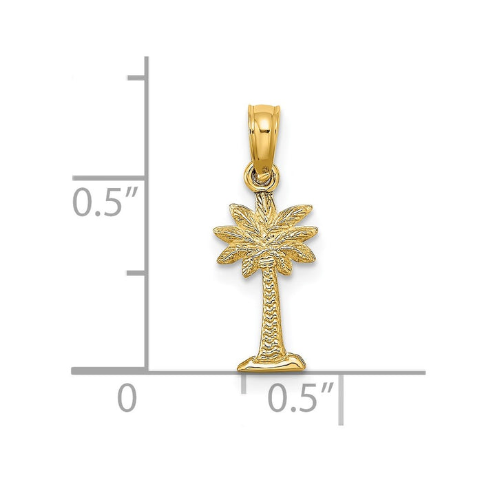 Million Charms 14K Yellow Gold Themed 2-D Textured Mini Palmetto Palm Tree Charm