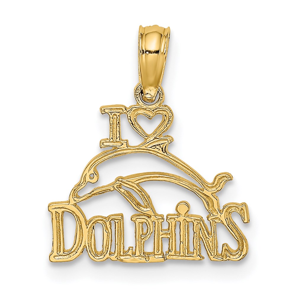 Million Charms 14K Yellow Gold Themed I Heart Dolphins With Dolphin Charm