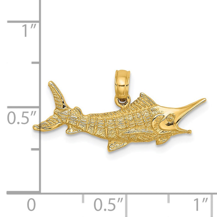 Million Charms 14K Yellow Gold Themed Textured & 2-D Marlin Fish Charm