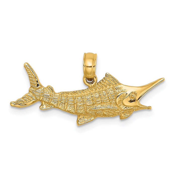 Million Charms 14K Yellow Gold Themed Textured & 2-D Marlin Fish Charm