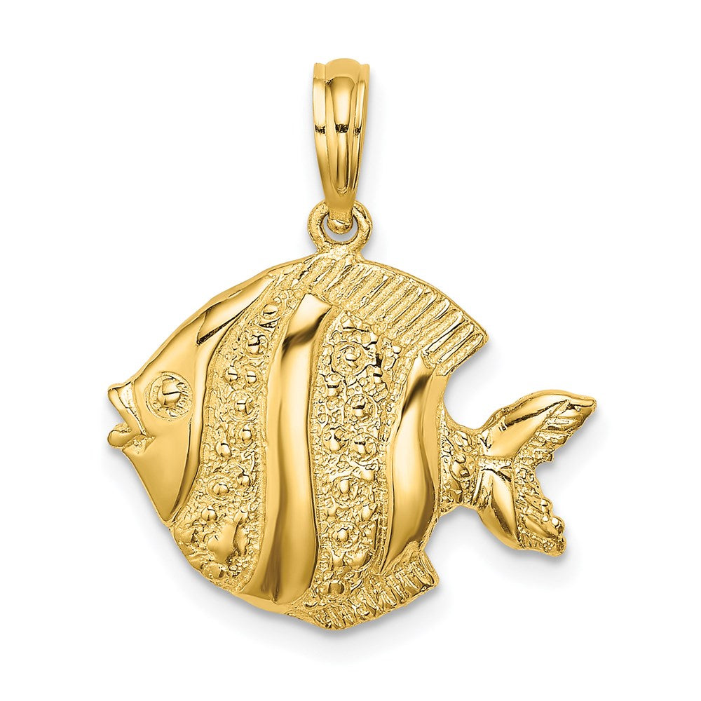 Million Charms 14K Yellow Gold Themed Polished & Engraved Fish Charm